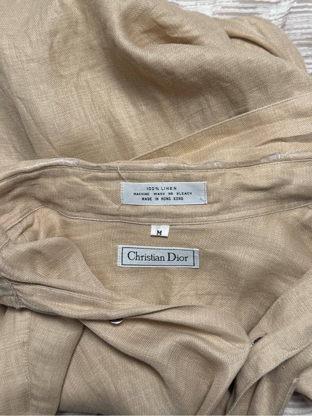 Vintage Dior Men's Tan Linen Long-Sleeve Button-Down Shirt - Picture 7 of 8